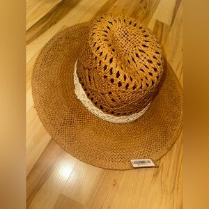Vici Stylish Brown Woven Hat with Cream Band